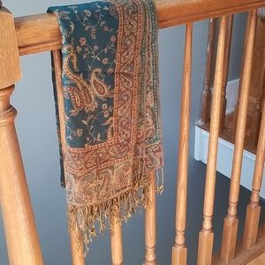 Teal Paisley Patterned Scarf